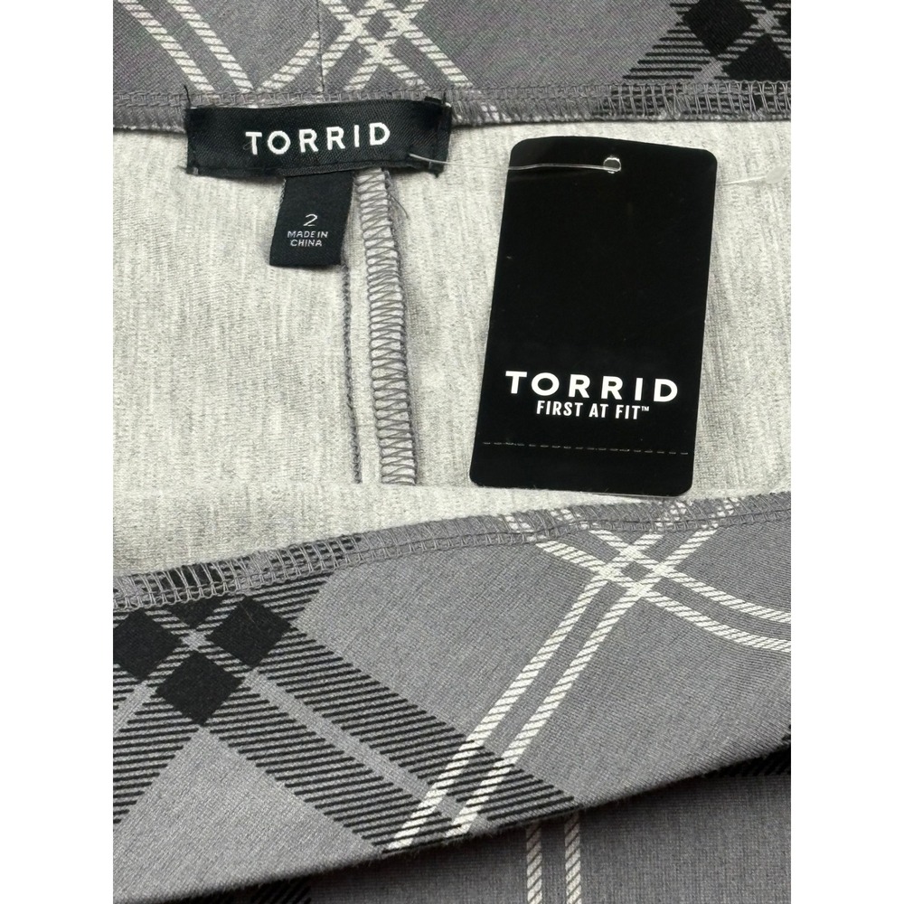 NEW Torrid Gray Plaid Pull On Mini Studio Luxe Ponte Lace Trim Pencil Skirt - Picture 8 of 12